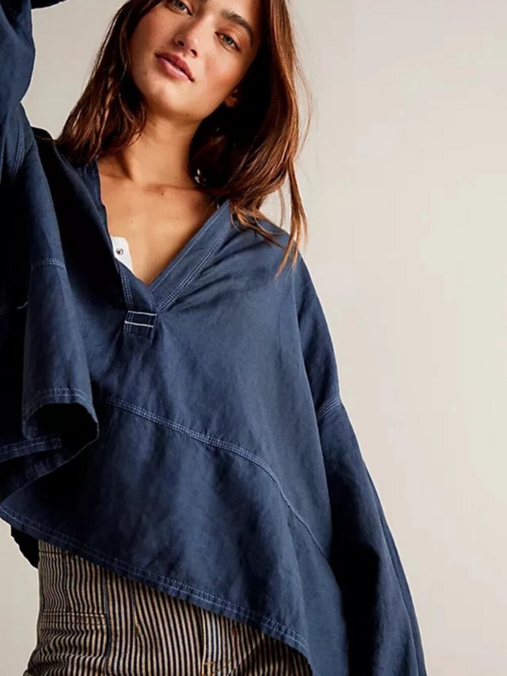 Free People We The Free Jude Linen Shirt Oversized Collared Neck Top XS - Picture 3 of 8